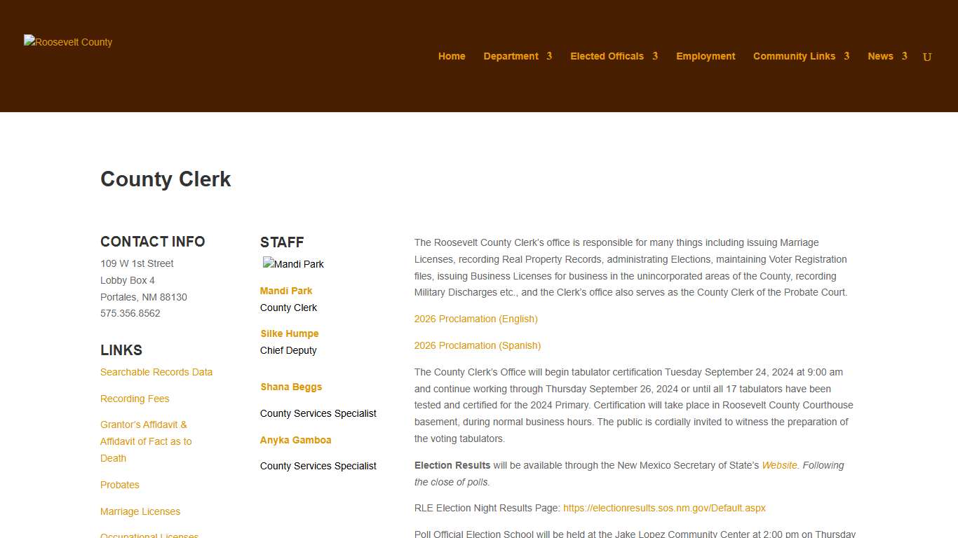 County Clerk Roosevelt County