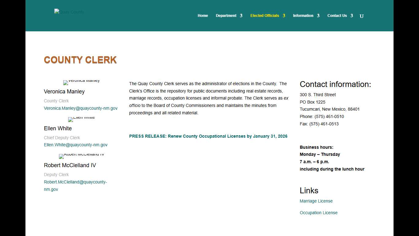 County Clerk Quay County