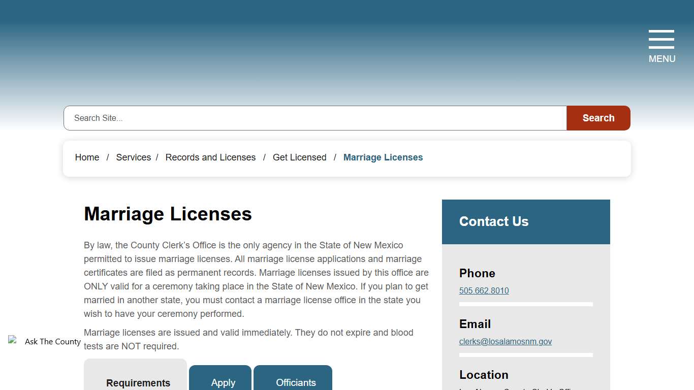 Marriage Licenses - Incorporated County of Los Alamos, NM